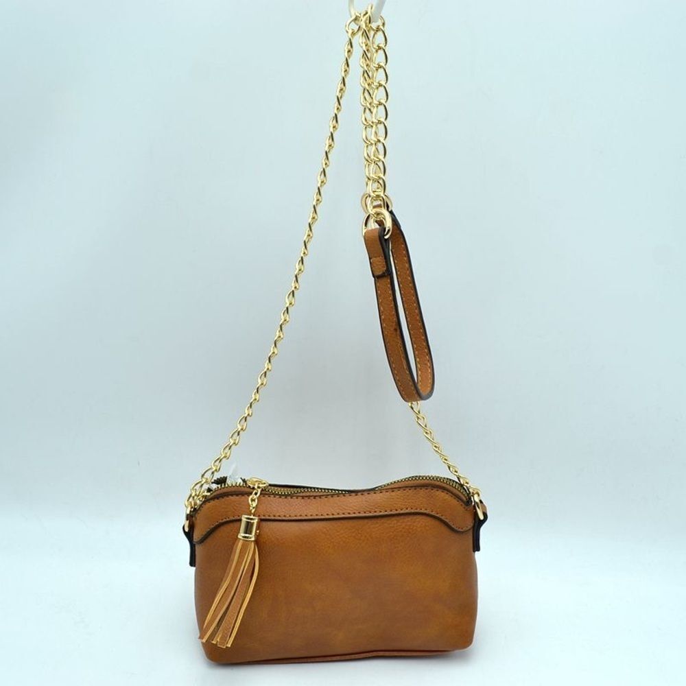CUTE TASSEL CHAIN LINK PLAIN ZIPPER CROSSBODY